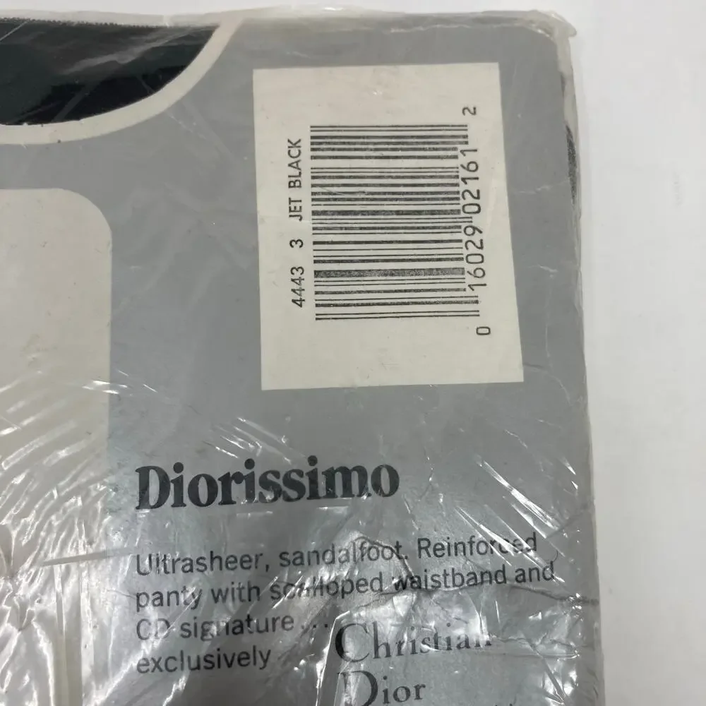 CHRISTIAN DIOR Diorissimo Ultra Sheer Sandal Foot Pantyhose 4443 Sz 3 JET BLACK